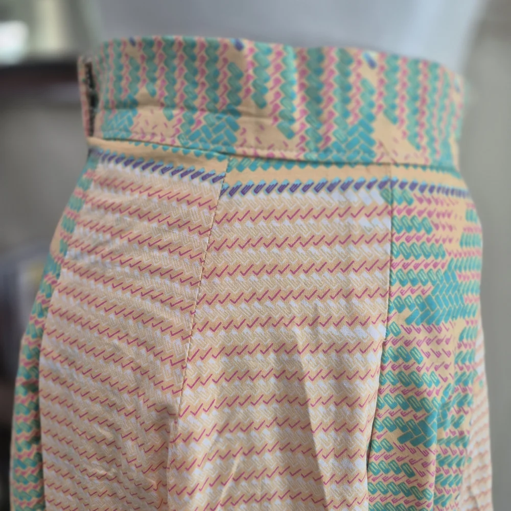 Peach and Teal Pleated Long A-line Skirt Modest Aztec Southwest Print - Picture 12 of 13